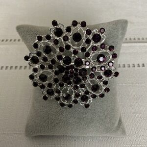 Amethyst Color Rhinestone Silver Tone Brooch